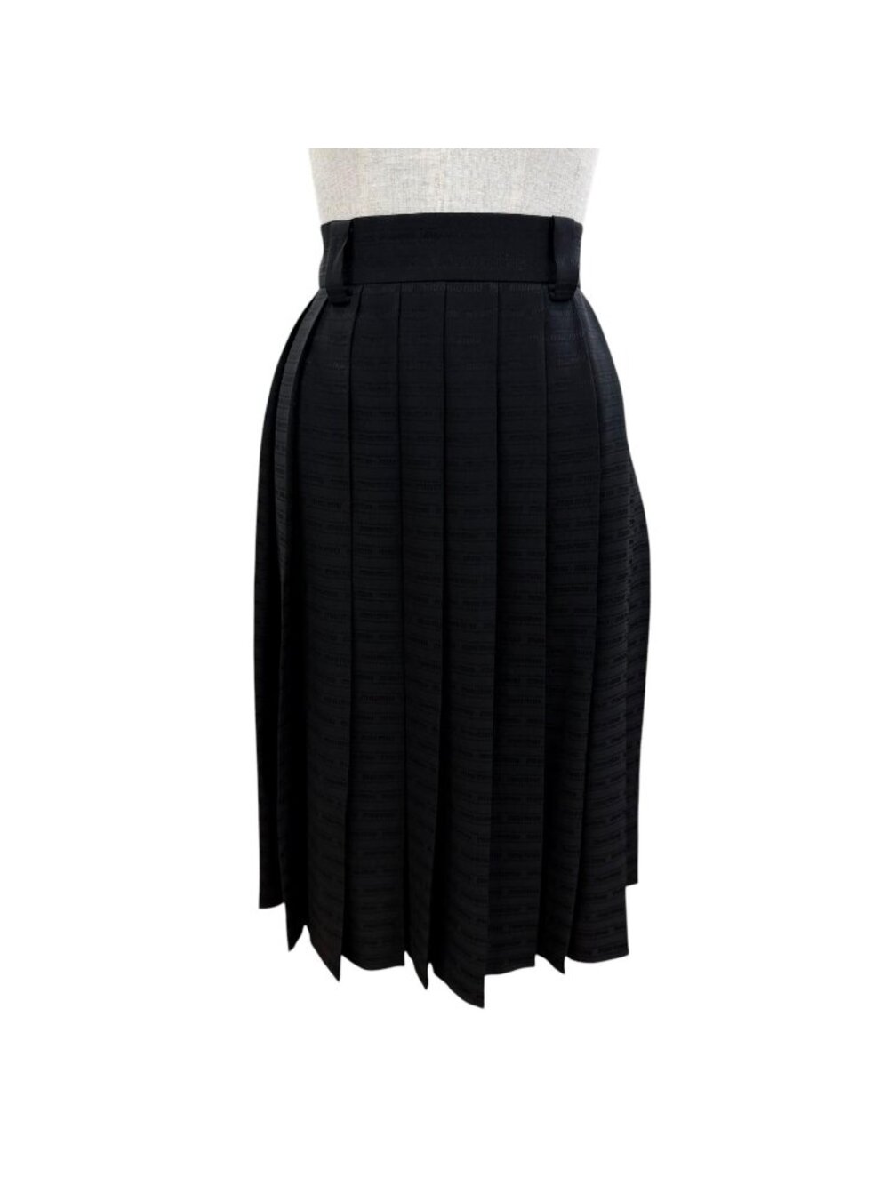 Miu Miu Silk 100% Logo Design Pleated Skirt Black 38